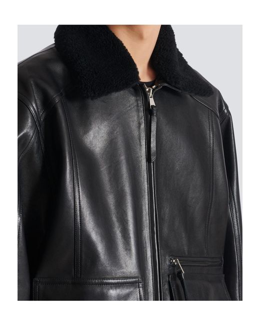 Balmain Black Aviator Zip-Up Bomber Jacket for men