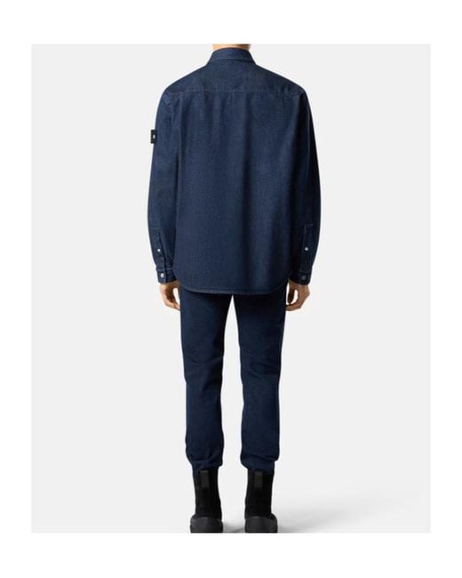 Stone Island Blue Logo Patch Long Sleeved Shirt Jacket for men