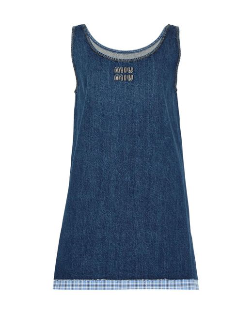 Miu Miu Blue Round Collar Sleeveless Dress
