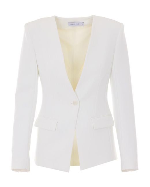 Patrizia Pepe White V-Neck Single-Breasted Blazer