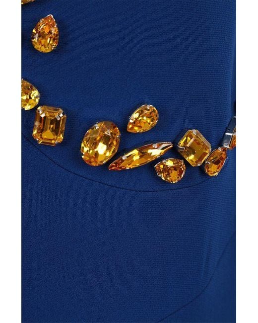 Prada Blue Crystal-Embellished V-Neck Dress