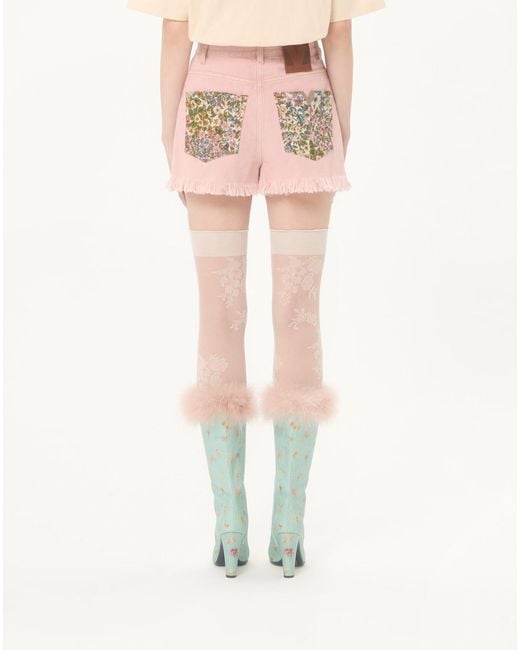 Valentino Pink Frayed Hem Denim Shorts