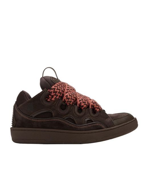 Lanvin Brown Curb Leather Sneakers for men