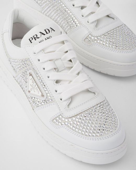 Prada White Crystal Leather Sneakers