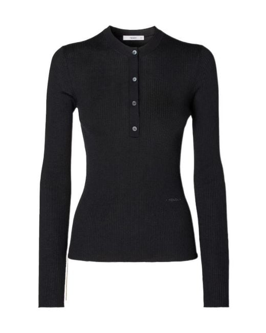 Fendi Black Sweater Wool Ribbed Sweater