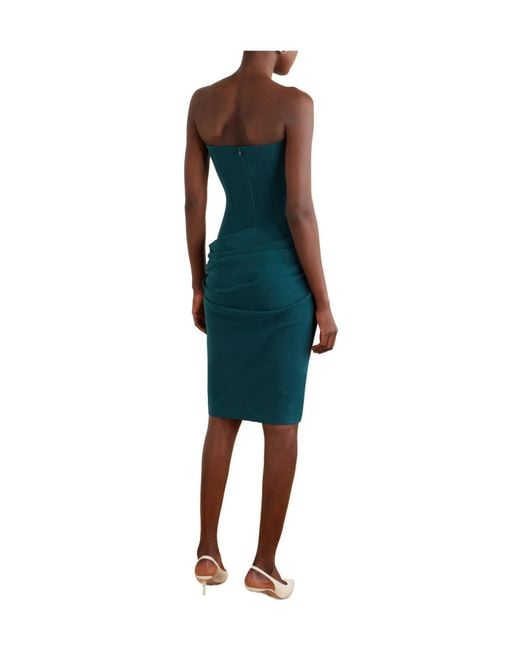 Alex Perry Green Strapless Draped Midi Dress