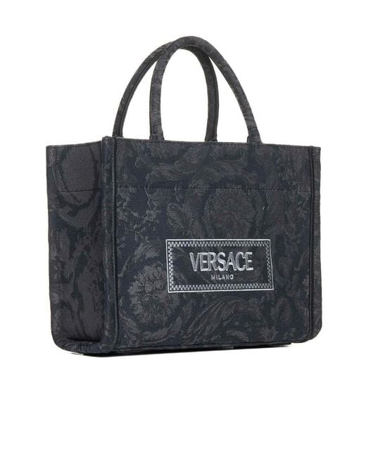 Versace Black All-Over Floral Motif Top Handle Bag