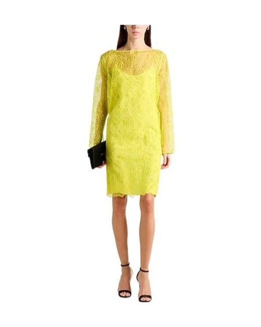 Max Mara Yellow Solid Embroidered Dress