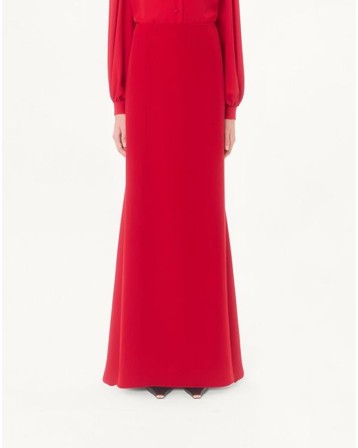 Valentino Red Side-Slit Midi Skirt