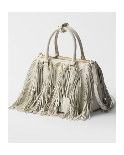 Prada Natural Galleria Small Leather Bag With Fringe