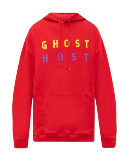 Raf Simons Red Ghost Printed Drawstring Hoodie for men