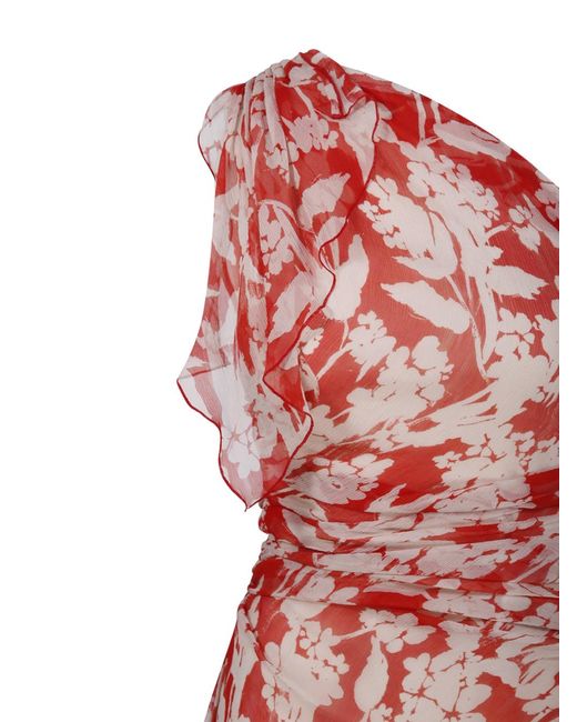 Victoria Beckham Red One Shoulder Draped Midi Dress