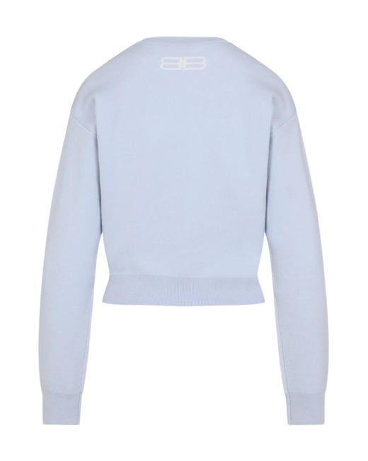 Balenciaga Blue Logo Intarsia Crewneck Sweater