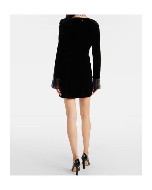 Nina Ricci Black Lace-Trimmed Cotton Velvet Minidress