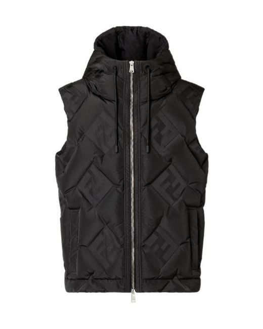 Fendi Black Ff-Jacquard Hooded Gilet for men