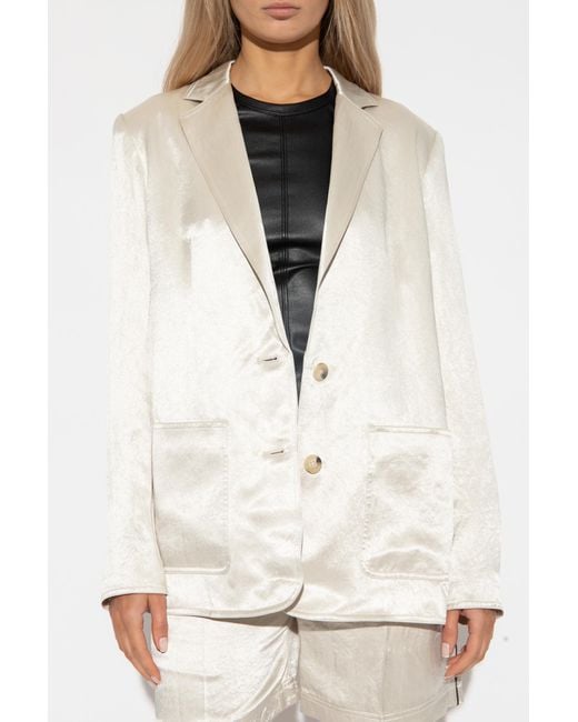 Helmut Lang White Notched-Lapels Satin-Finish Blazer