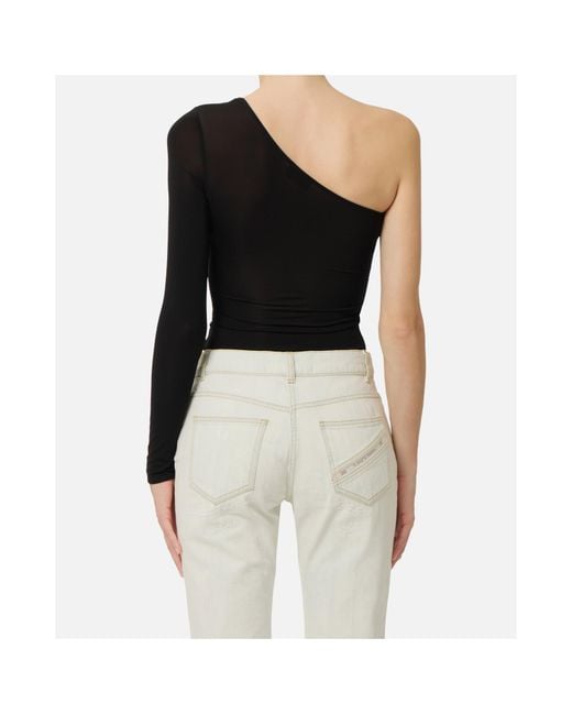 Elisabetta Franchi Black One-Shoulder Draped Top