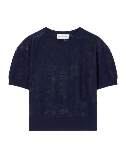Dries Van Noten Blue Crew Neck Short-Sleeved Sweater