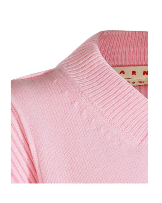 Marni Pink Ribbed V-Neck Ribbed Jumper