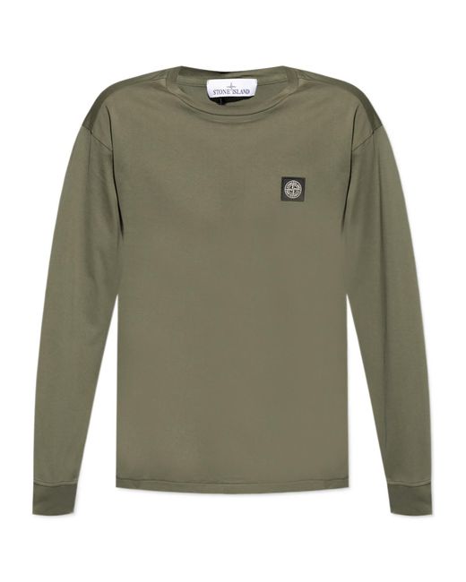 Stone Island Green Compass-Patch Crewneck T-Shirt for men