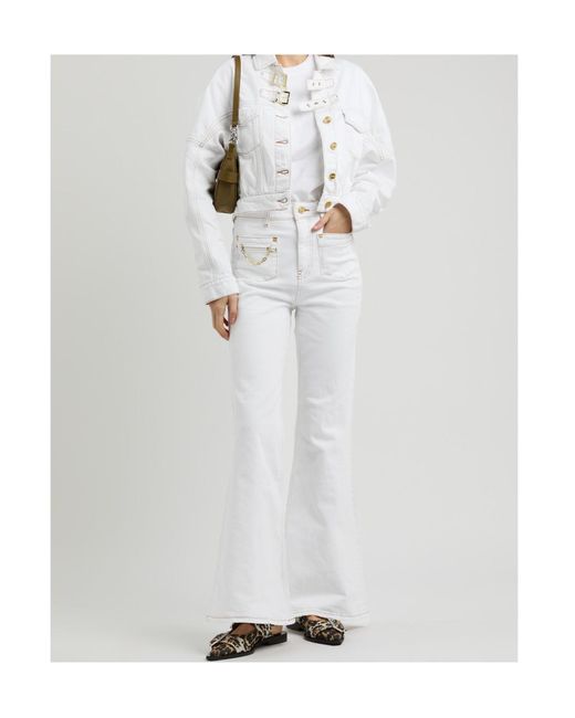 Ganni White Chain-Decorated Flared Jeans