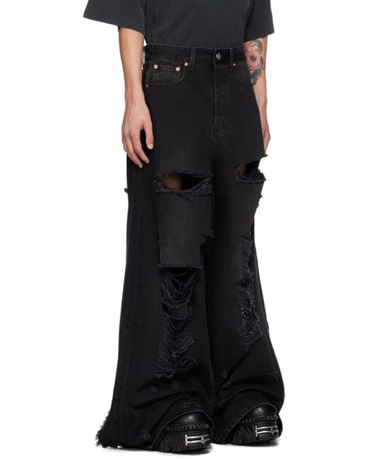 Vetements Black Distressed Wide Leg Jeans for men
