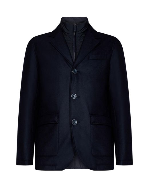 Herno Blue Single-Breasted Layered Padded Blazer for men