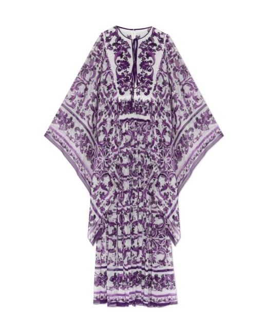 Dolce & Gabbana Purple Majolica Printed Midi Dress