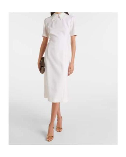 Oscar de la Renta White Lace-Trimmed Wool-Blend Midi Dress