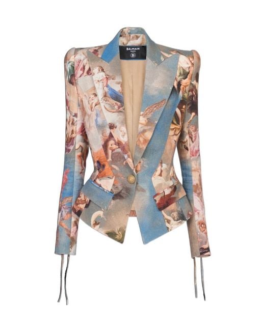 Balmain White Slim-Fit Sky Printed Canvas Jacket