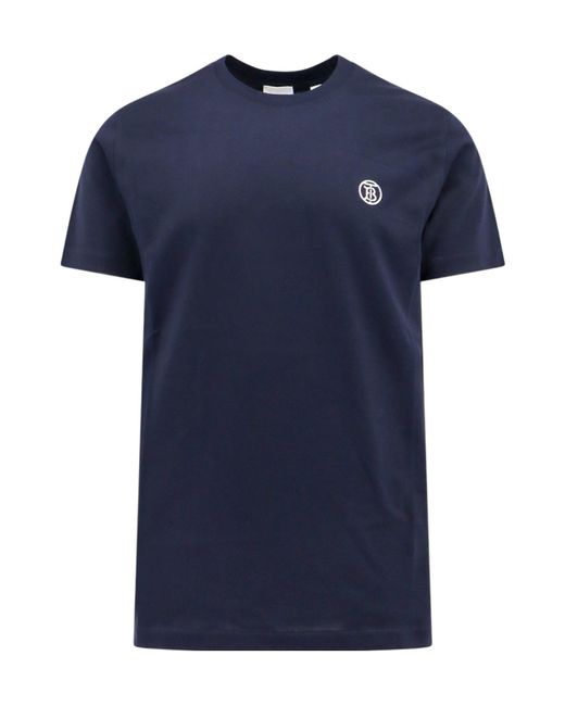 Burberry Blue Logo Embroidered Crewneck T-Shirt for men