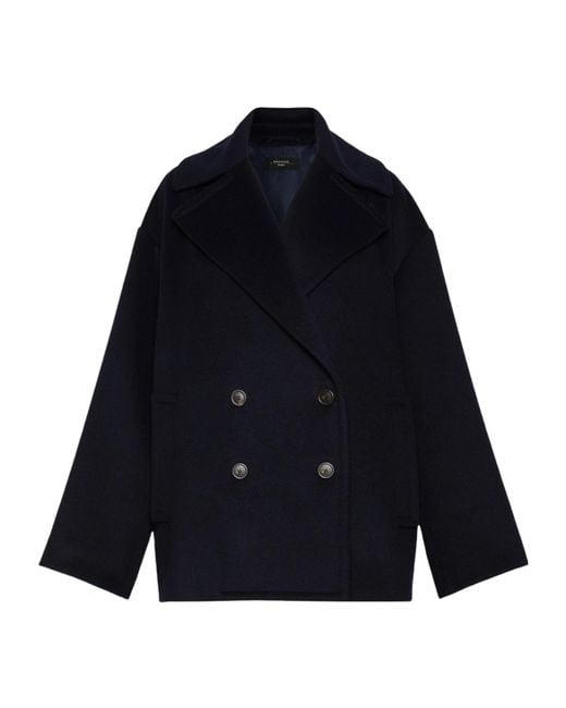 Weekend by Maxmara Blue Double-Breasted Wool Coat
