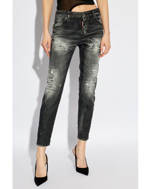 DSquared² Gray Distressed Skinny Jeans