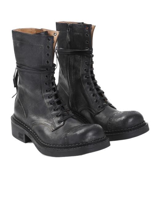 Miu Miu Black Lace-Up Leather Boots