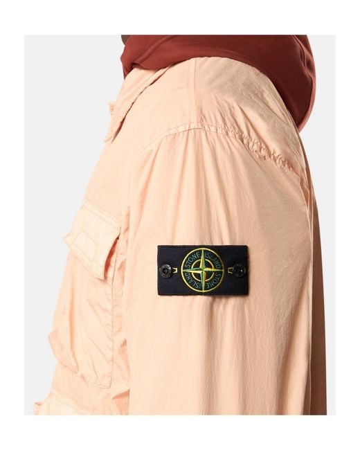 Stone Island Pink Logo Patch Buttoned Overshirt for men