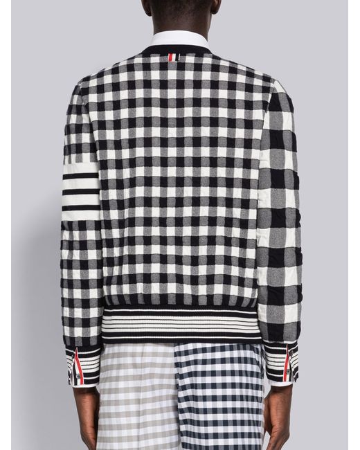 Thom Browne White 4-Bar Stripe Gingham-Check Cardigan for men