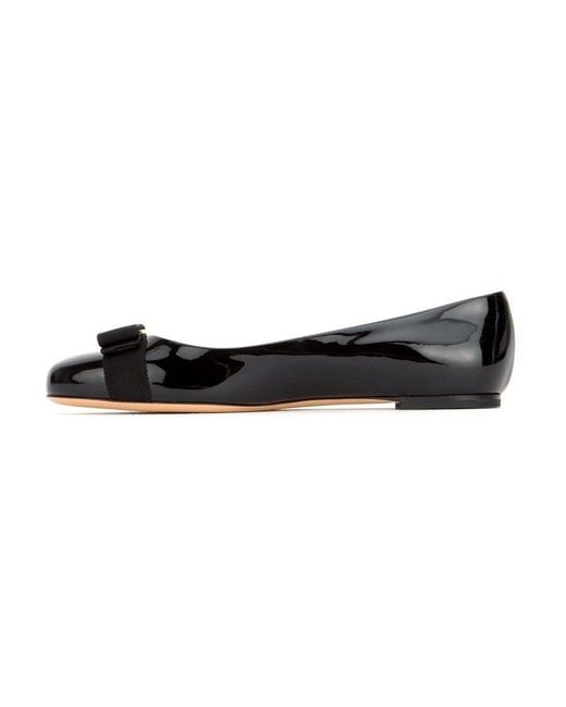 Ferragamo Black Varina Patent Leather Ballerina Shoes