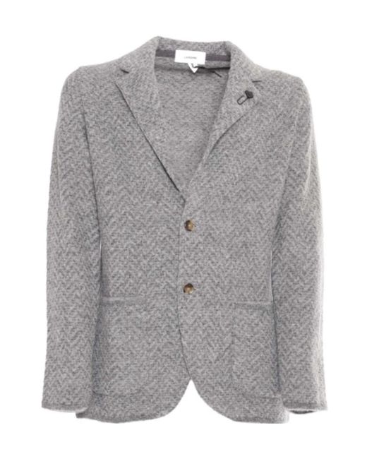 Lardini Gray Brooch-Detailed Tailored Blazer for men