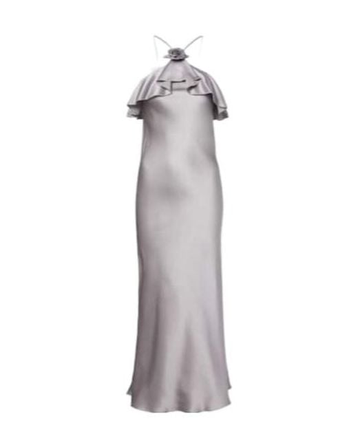Rodarte Gray Floral-Appliqué Silk Charmeuse Slip Dress