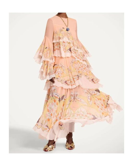 LaDoubleJ Pink Ruffled Floral-Print Dress