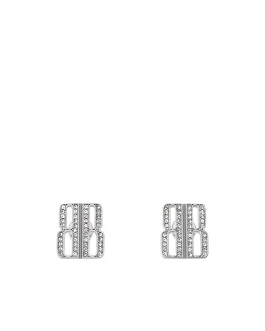 Balenciaga White Logo Plaque Embellished Earrings