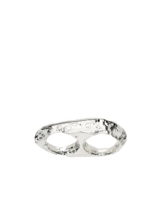 Homme Plissé Issey Miyake White Cavern Hammered Ring for men