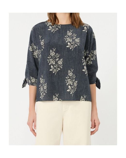 Weekend by Maxmara Blue Printed Silk Crepe De Chine Blouse