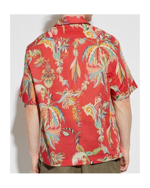 Etro Red Paisley Print Short Sleeve Shirt for men