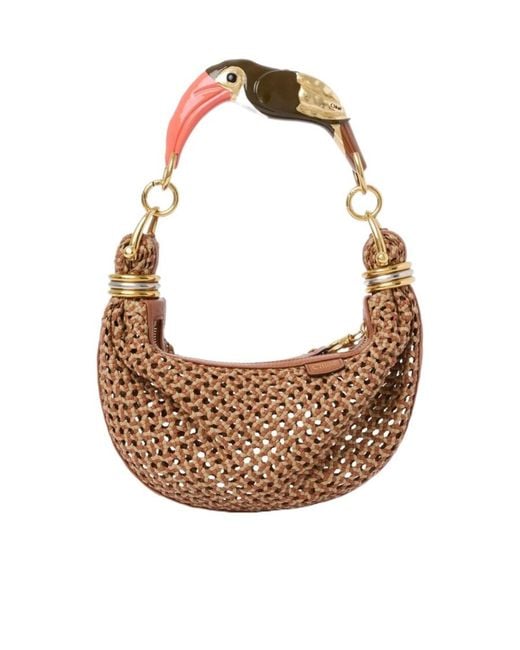 Chloé White Small Bracelet Bird-Handle Woven Tote Bag