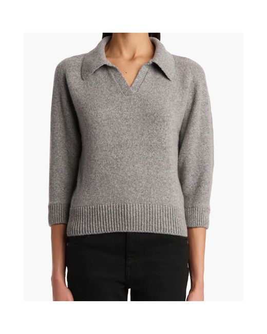 Khaite Gray Polo-Neck Cashmere Sweater