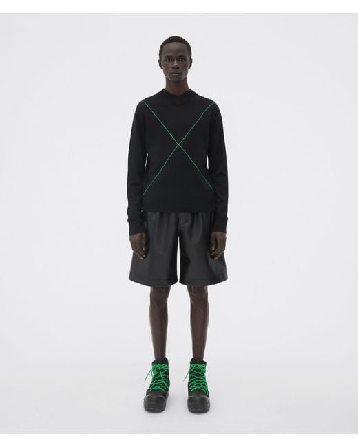 Bottega Veneta Black Contrast-Stitch V-Neck Knitted Jumper for men