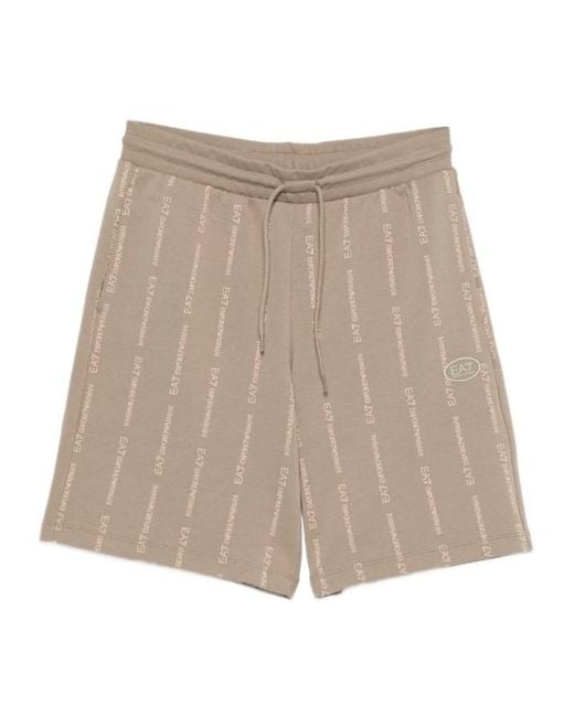 EA7 Brown Logo-Print Shorts for men