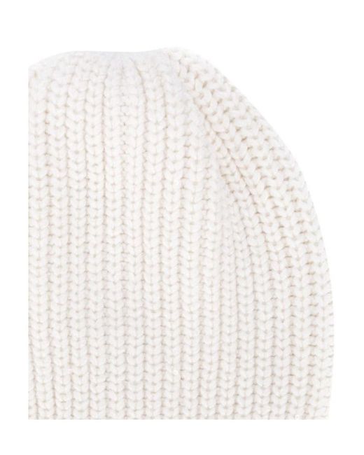 Brunello Cucinelli White Knitted Turn-Up Brim Beanie for men