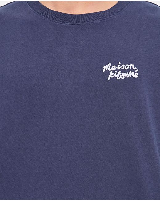Maison Kitsuné Blue Maison Kitsuné Logo-Embroidered Crewneck T-Shirt for men